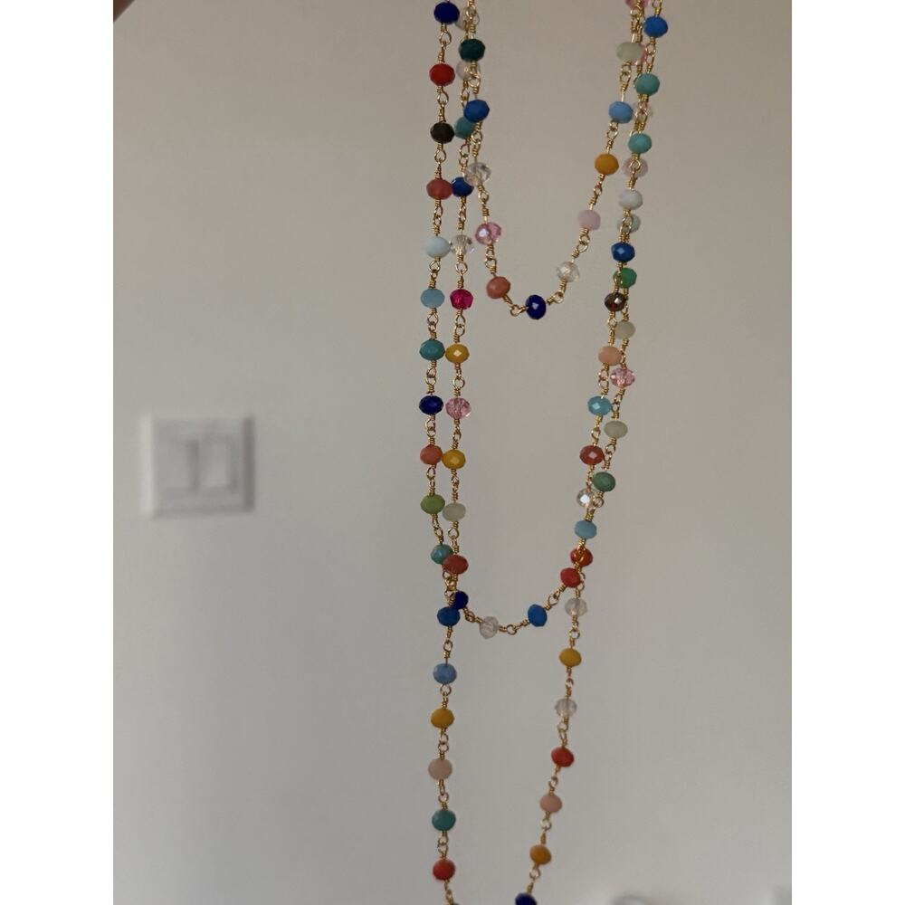 Multicolor beaded layering necklace with tiny faceted glass beads on gold chain